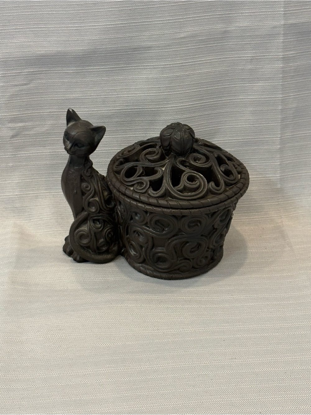 Vintage Decorative Dark Brown Cat Trinket Box - Home Accents